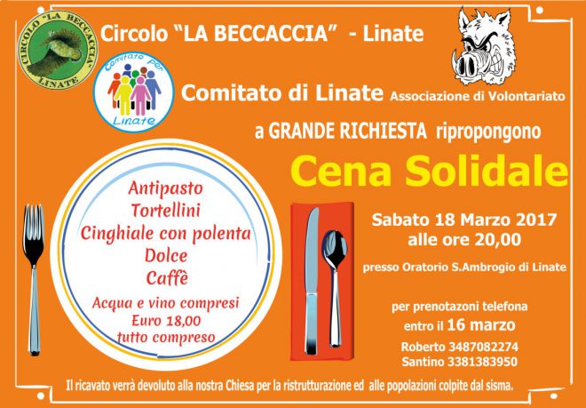 Cena Solidale – Sabato 18/3/2017