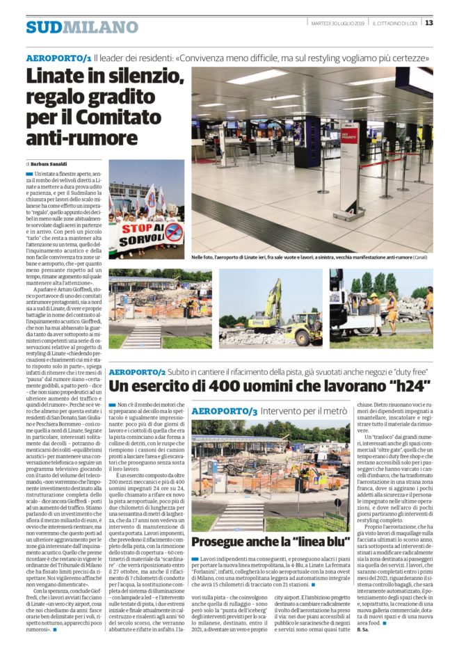 Linate in silenzio, regalo gradito per il Comitato anti-rumore –