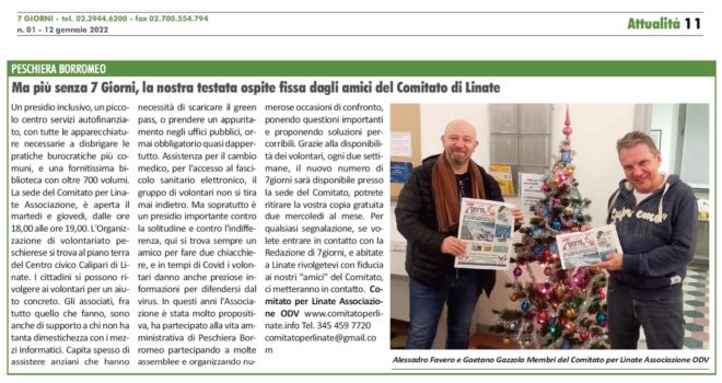 Mai più senza 7 Giorni, la nostra testata ospite fissa dagli amici del Comitato di Linate – pubblicato su 7giorni 13-1-2022
