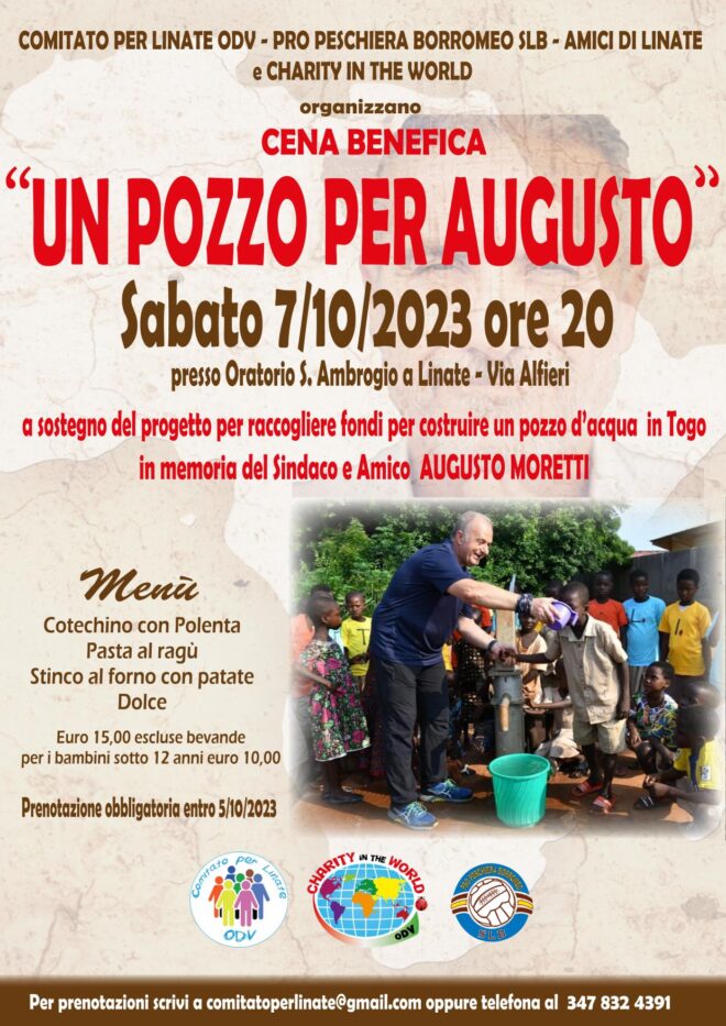 Cena benefica “UN POZZO PER AUGUSTO” – Sabato 7/10/2023