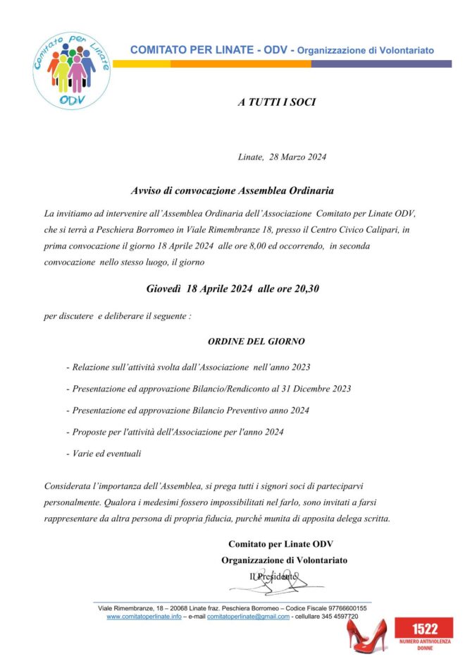 Convocazione Assemblea Ordinaria 18 Aprile 2024